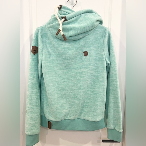 NAKETANO Hoodie Women's M Fleece Pullover Cowl Neck Drawstring Mint Green - Picture 1 of 10
